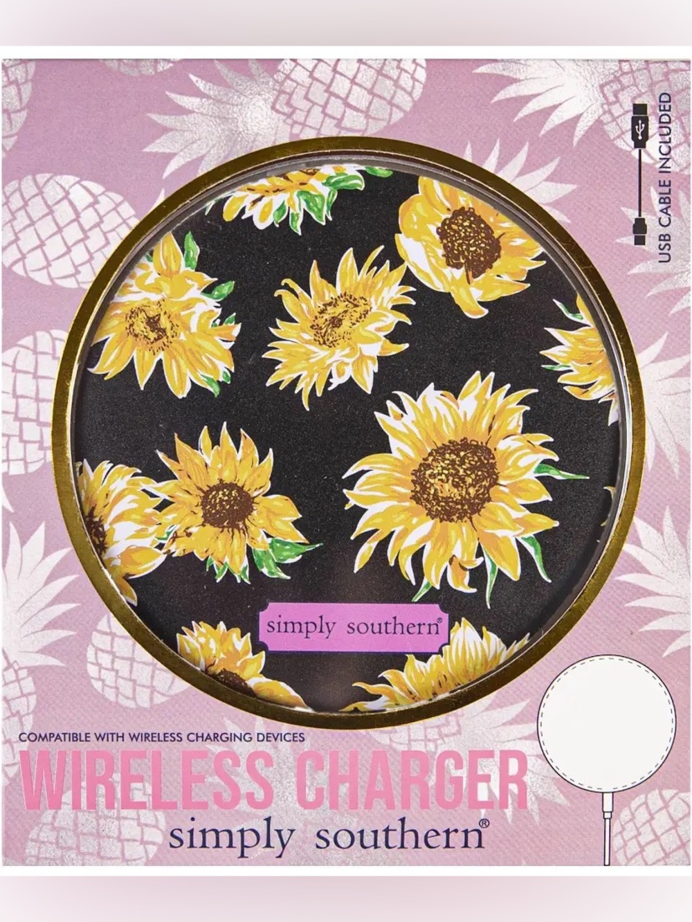 Simply Southern Sunflower Wireless Charger - Black, Yellow, Green, Pink